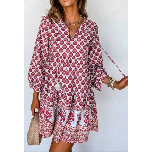 ZARA Short Dress V-Neck Tassle Multicoloured Oversized Women XS Blogger Fave 250 - Picture 1 of 11